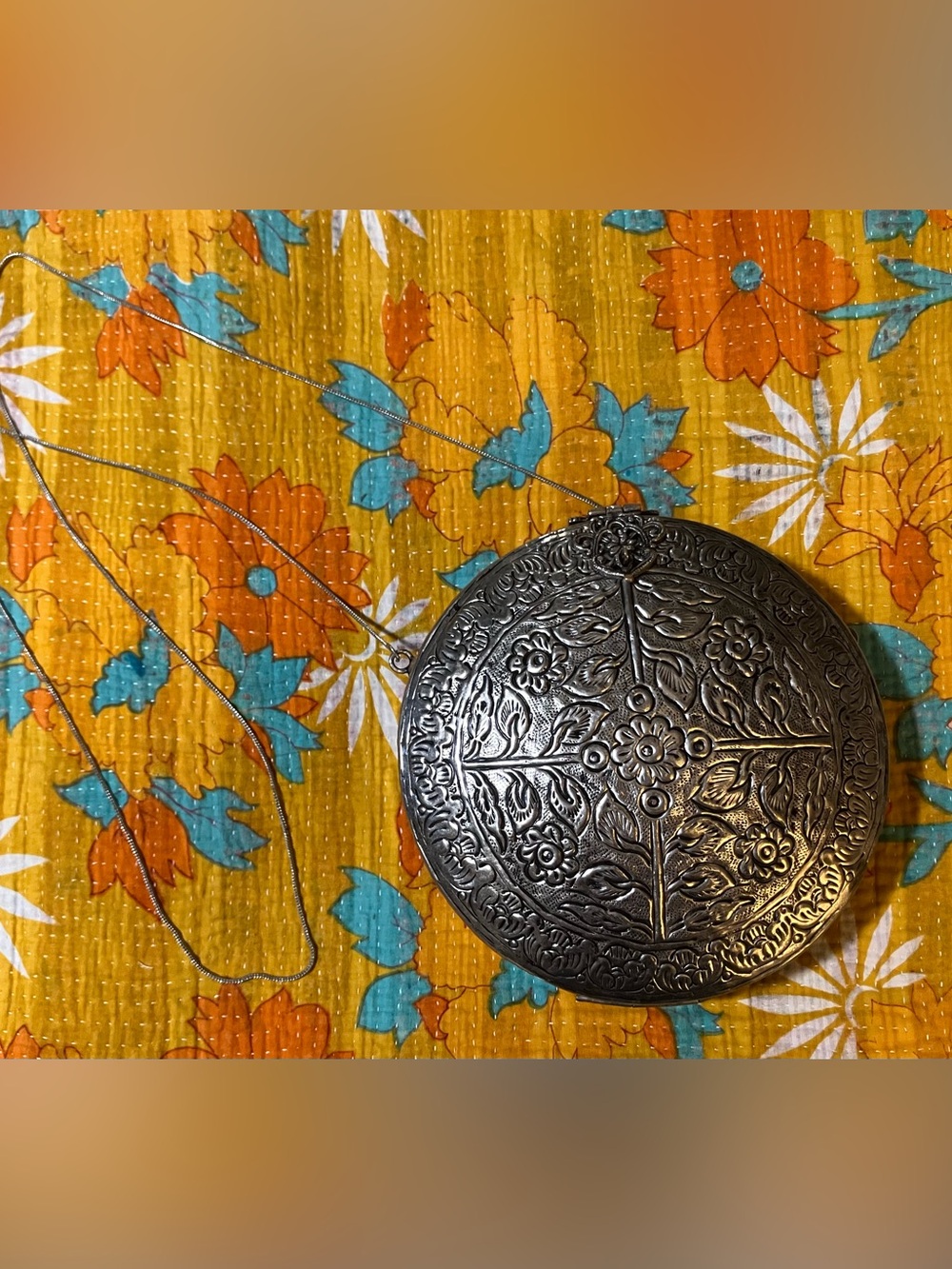 Embossed Metal Round Crossbody Bag